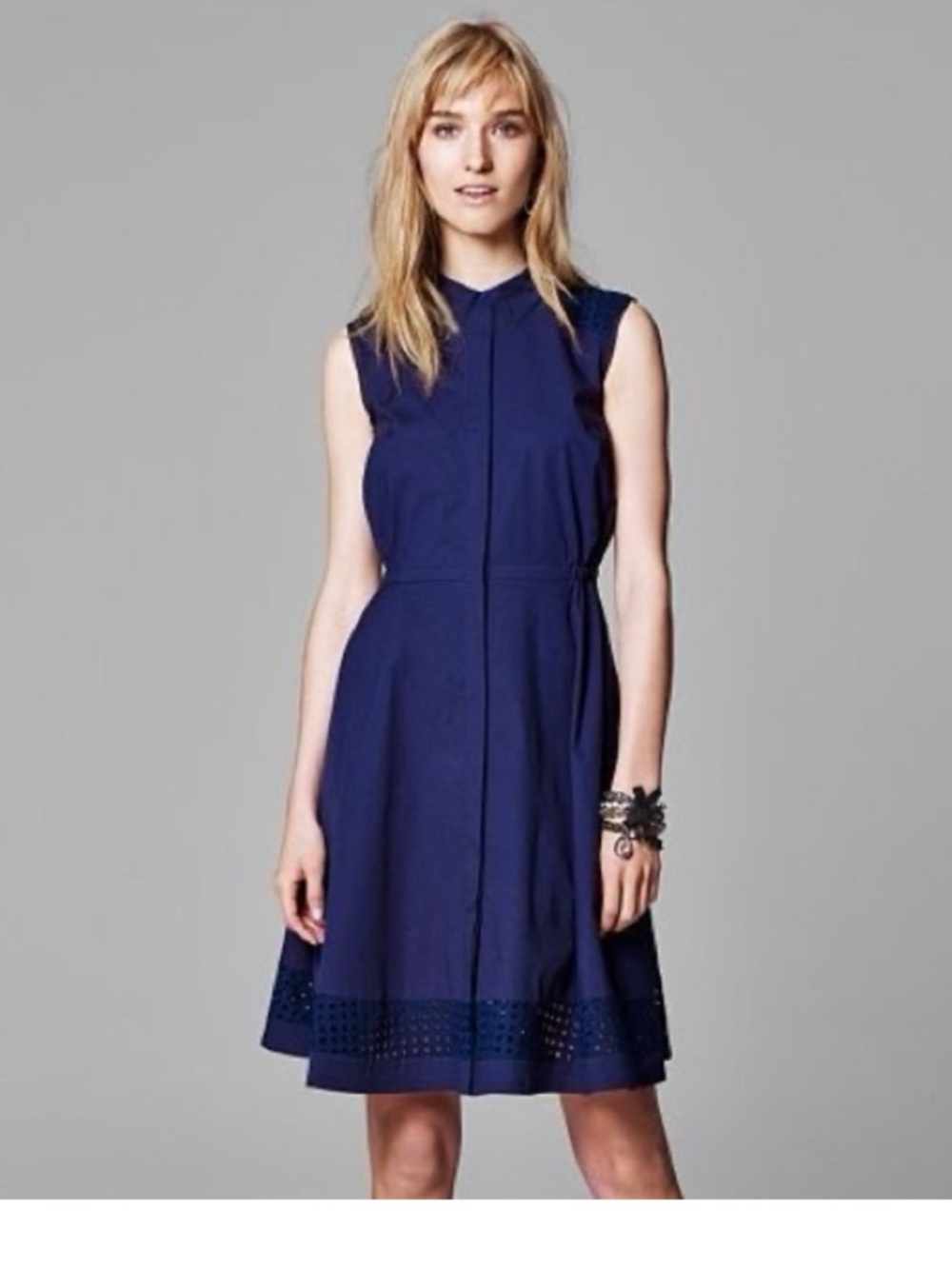 Simply Vera - Vera Wang Sleeveless Navy Shirt Dress with Eyelet Hem
